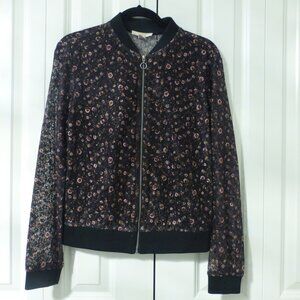 FOREVER 21 black floral lace bomber jacket
